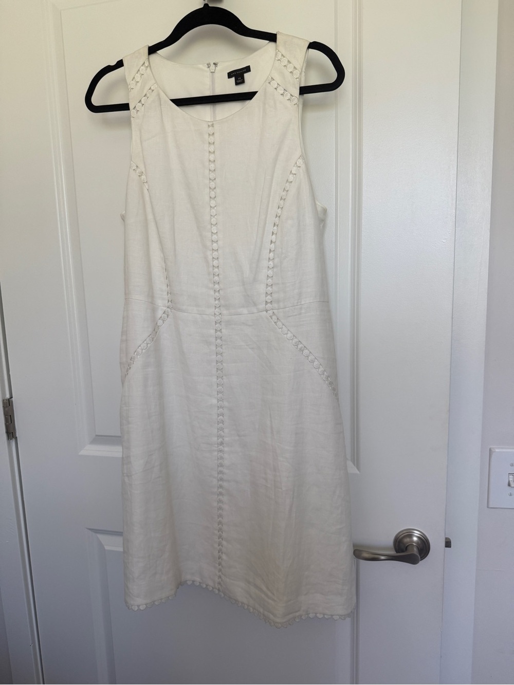 Ann Taylor Cream Sleeveless Eyelet-Trim Shift Dress